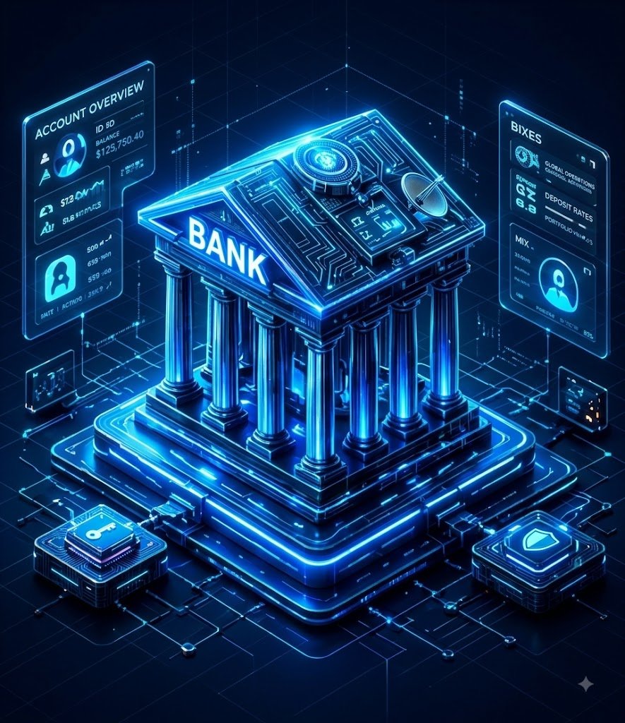 Futuristic digital banking technology illustration
